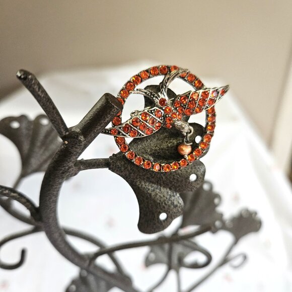 Pilgrim Brand Orange Crystal Bird Brooch - Picture 4 of 5